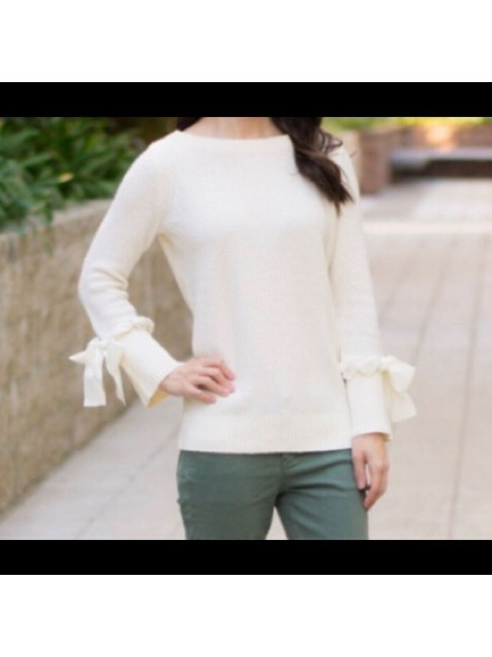 𝅺talbots Lambswool Blend Knit Sweater With Ribbon Bow Accents